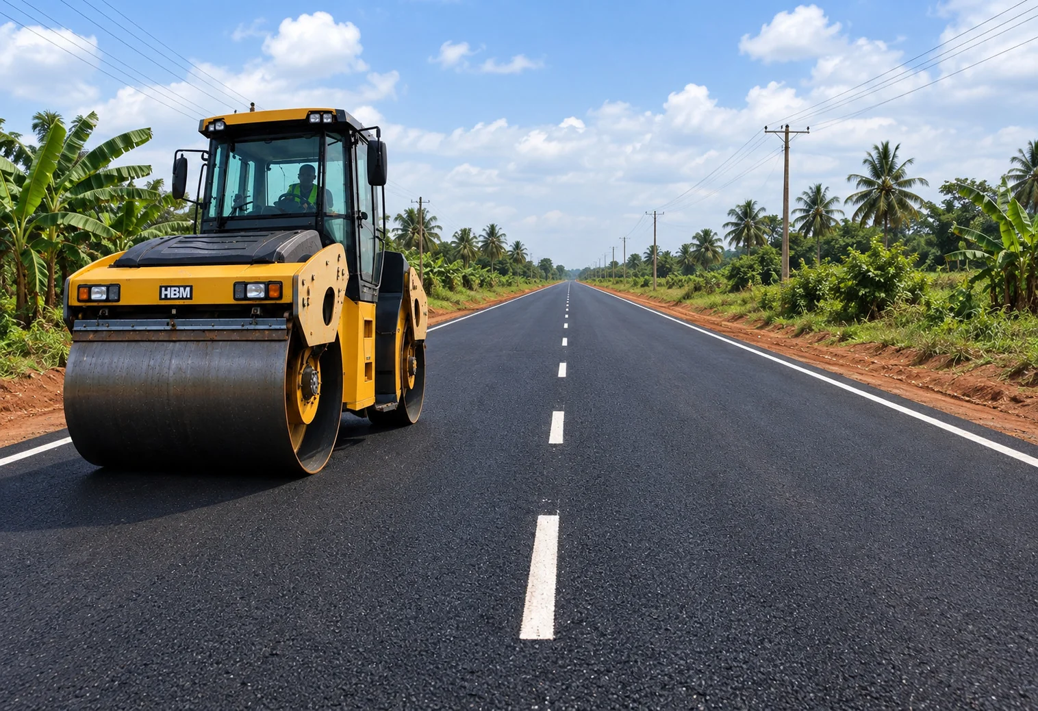 Fresh asphalt road work