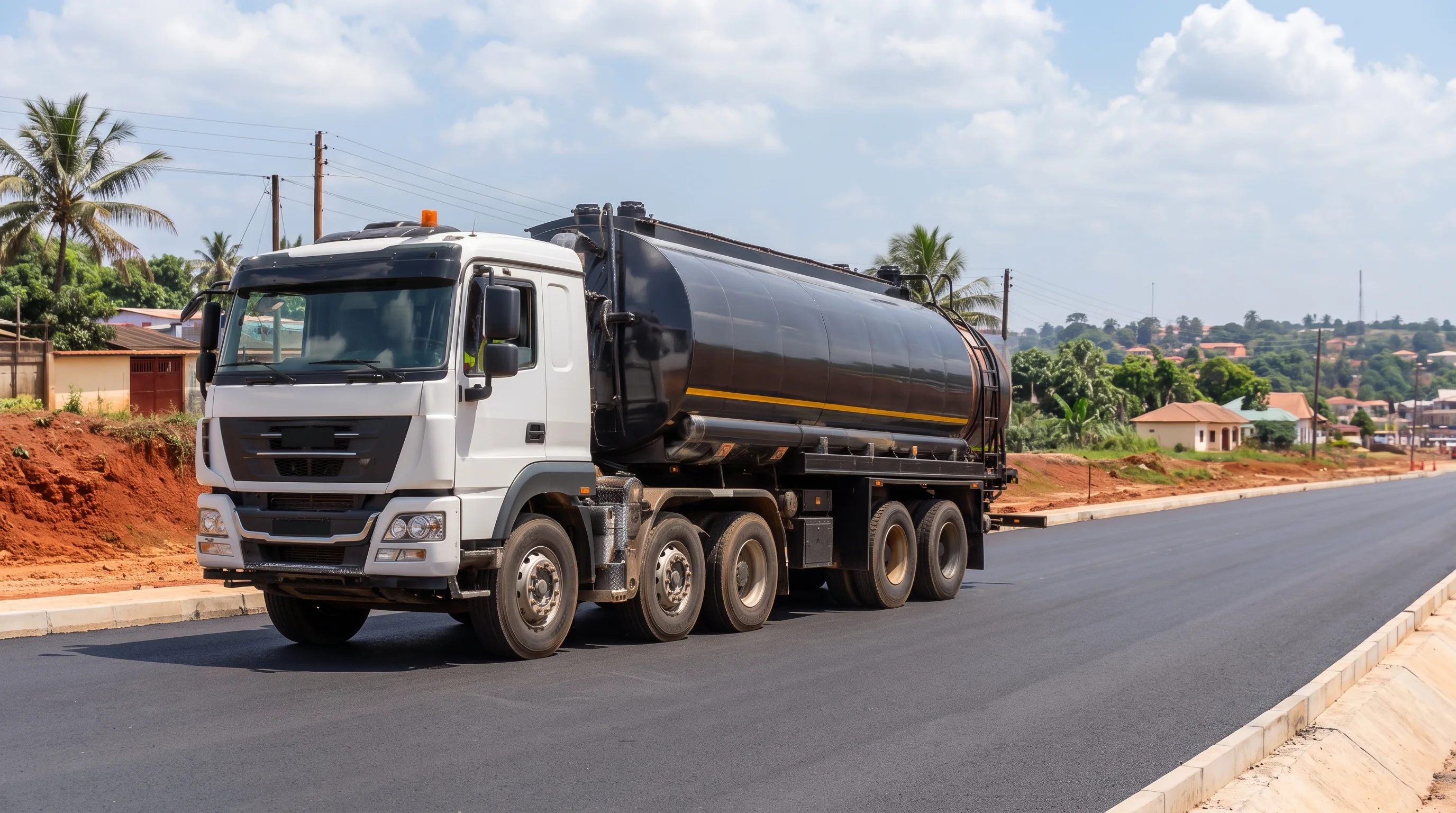 Road tanker moving material on a project route